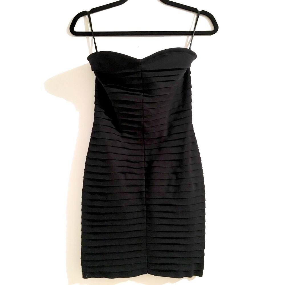 Black strapless mini dress